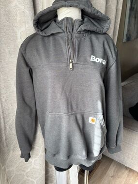 Carhartt Gray 1/4-Zip Hooded Sweater rain defender  with Kangaroo Pocket